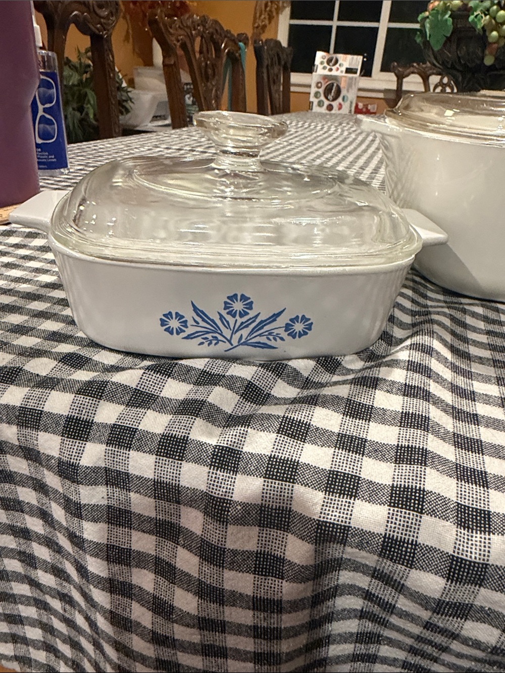 Corningware White Covered Casserole with Blue Floral Pattern